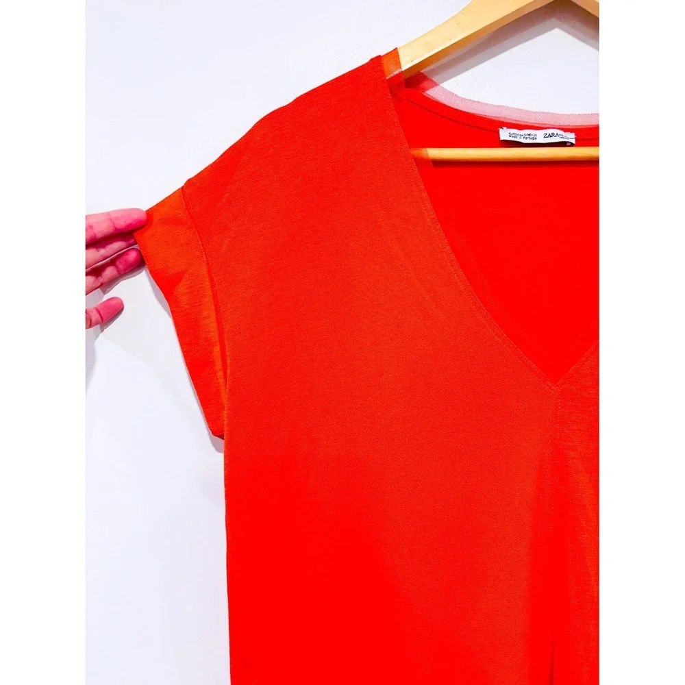 ZARA Bright orange flowy t-shirt | Minimalist casual | Small - Picture 2 of 8